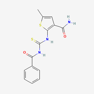 molecular formula C14H13N3O2S2 B13361585 5-Methyl-2-{[(phenylcarbonyl)carbamothioyl]amino}thiophene-3-carboxamide 