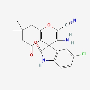 molecular formula C19H16ClN3O3 B13361783 3-Amino-5'-chloro-7,7-dimethyl-5-oxo-1',2',5,6,7,8-hexahydro-2'-oxospiro[chromene-indole]-2-carbonitrile 