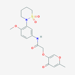 molecular formula C19H22N2O7S B13362334 N-[3-(1,1-dioxido-1,2-thiazinan-2-yl)-4-methoxyphenyl]-2-[(6-methyl-4-oxo-4H-pyran-3-yl)oxy]acetamide 