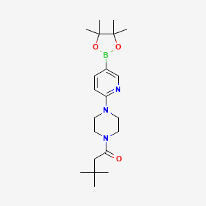molecular formula C21H34BN3O3 B13362758 3,3-Dimethyl-1-(4-(5-(4,4,5,5-tetramethyl-1,3,2-dioxaborolan-2-yl)pyridin-2-yl)piperazin-1-yl)butan-1-one 