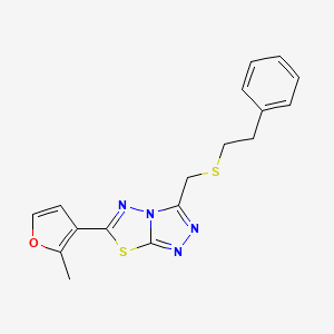 molecular formula C17H16N4OS2 B13362999 6-(2-Methyl-3-furyl)-3-{[(2-phenylethyl)sulfanyl]methyl}[1,2,4]triazolo[3,4-b][1,3,4]thiadiazole 