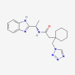 molecular formula C19H25N7O B13363415 N-[1-(1H-benzimidazol-2-yl)ethyl]-2-[1-(1H-tetraazol-1-ylmethyl)cyclohexyl]acetamide 