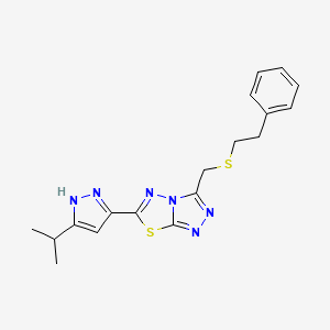 molecular formula C18H20N6S2 B13363929 [6-(5-isopropyl-1H-pyrazol-3-yl)[1,2,4]triazolo[3,4-b][1,3,4]thiadiazol-3-yl]methyl 2-phenylethyl sulfide 
