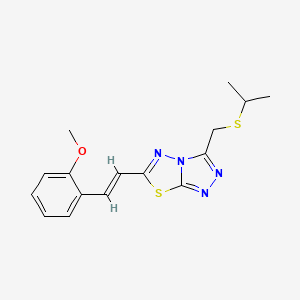 molecular formula C16H18N4OS2 B13363932 2-(2-{3-[(Isopropylsulfanyl)methyl][1,2,4]triazolo[3,4-b][1,3,4]thiadiazol-6-yl}vinyl)phenyl methyl ether 