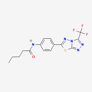molecular formula C15H14F3N5OS B13364098 N-{4-[3-(trifluoromethyl)[1,2,4]triazolo[3,4-b][1,3,4]thiadiazol-6-yl]phenyl}pentanamide 