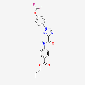 molecular formula C20H18F2N4O4 B13364167 propyl 4-[({1-[4-(difluoromethoxy)phenyl]-1H-1,2,4-triazol-3-yl}carbonyl)amino]benzoate 