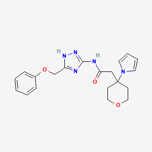 molecular formula C20H23N5O3 B13364459 N-[3-(phenoxymethyl)-1H-1,2,4-triazol-5-yl]-2-[4-(1H-pyrrol-1-yl)tetrahydro-2H-pyran-4-yl]acetamide 