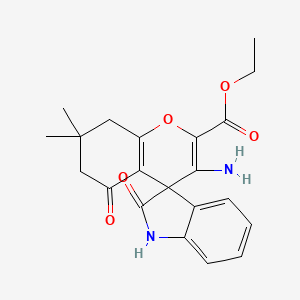 molecular formula C21H22N2O5 B13365072 Ethyl 3-amino-7,7-dimethyl-5-oxo-1',2',5,6,7,8-hexahydro-2'-oxospiro[chromene-4,3'-indole]-2-carboxylate 