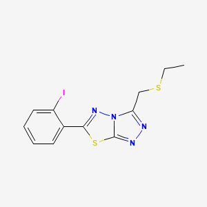 molecular formula C12H11IN4S2 B13365432 3-[(Ethylsulfanyl)methyl]-6-(2-iodophenyl)[1,2,4]triazolo[3,4-b][1,3,4]thiadiazole 