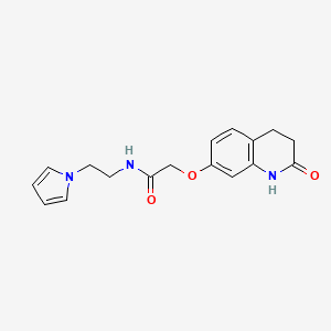 molecular formula C17H19N3O3 B13365549 2-[(2-oxo-1,2,3,4-tetrahydro-7-quinolinyl)oxy]-N-[2-(1H-pyrrol-1-yl)ethyl]acetamide 