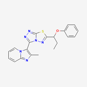 molecular formula C20H18N6OS B13365615 2-Methyl-3-[6-(1-phenoxypropyl)[1,2,4]triazolo[3,4-b][1,3,4]thiadiazol-3-yl]imidazo[1,2-a]pyridine 