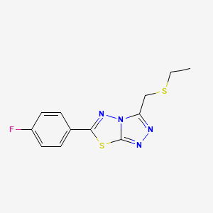molecular formula C12H11FN4S2 B13365675 3-[(Ethylsulfanyl)methyl]-6-(4-fluorophenyl)[1,2,4]triazolo[3,4-b][1,3,4]thiadiazole 
