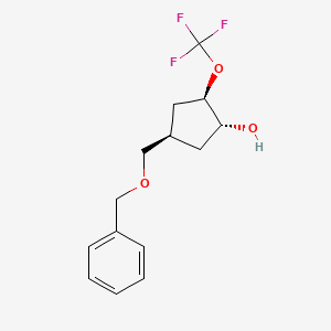 molecular formula C14H17F3O3 B13365804 Rel-(1R,2R,4R)-4-((benzyloxy)methyl)-2-(trifluoromethoxy)cyclopentan-1-ol 