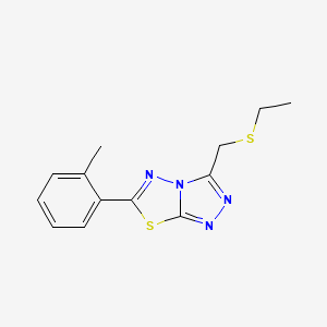 molecular formula C13H14N4S2 B13365842 3-[(Ethylsulfanyl)methyl]-6-(2-methylphenyl)[1,2,4]triazolo[3,4-b][1,3,4]thiadiazole 
