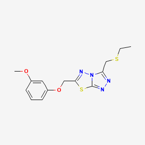 molecular formula C14H16N4O2S2 B13365983 3-[(Ethylsulfanyl)methyl]-6-[(3-methoxyphenoxy)methyl][1,2,4]triazolo[3,4-b][1,3,4]thiadiazole 