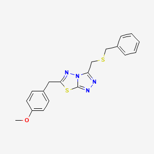 molecular formula C19H18N4OS2 B13366098 3-[(Benzylsulfanyl)methyl]-6-(4-methoxybenzyl)[1,2,4]triazolo[3,4-b][1,3,4]thiadiazole 