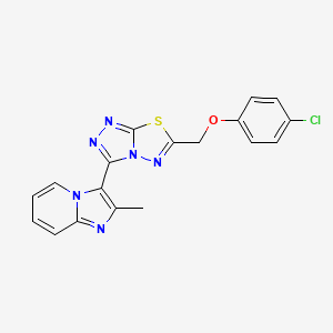 molecular formula C18H13ClN6OS B13366128 3-{6-[(4-Chlorophenoxy)methyl][1,2,4]triazolo[3,4-b][1,3,4]thiadiazol-3-yl}-2-methylimidazo[1,2-a]pyridine 