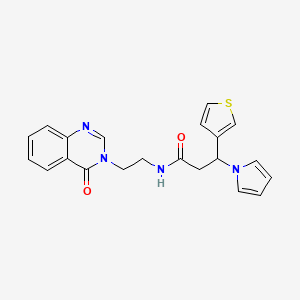 molecular formula C21H20N4O2S B13366332 N-(2-(4-oxoquinazolin-3(4H)-yl)ethyl)-3-(1H-pyrrol-1-yl)-3-(thiophen-3-yl)propanamide 