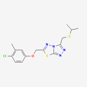 molecular formula C15H17ClN4OS2 B13366523 4-Chloro-3-methylphenyl {3-[(isopropylsulfanyl)methyl][1,2,4]triazolo[3,4-b][1,3,4]thiadiazol-6-yl}methyl ether 