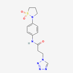 molecular formula C13H16N6O3S B13366623 N-[4-(1,1-dioxido-2-isothiazolidinyl)phenyl]-3-(1H-tetraazol-1-yl)propanamide 