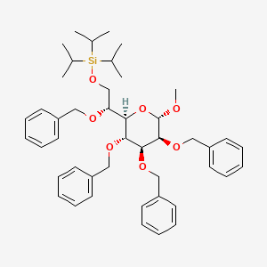 molecular formula C45H60O7Si B13367065 ((R)-2-(Benzyloxy)-2-((2R,3S,4S,5S,6S)-3,4,5-tris(benzyloxy)-6-methoxytetrahydro-2H-pyran-2-yl)ethoxy)triisopropylsilane 