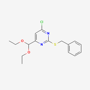 molecular formula C16H19ClN2O2S B1336766 2-Benzylsulfanyl-4-chloro-6-diethoxymethyl-pyrimidine CAS No. 525559-14-2