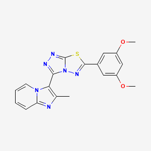 molecular formula C19H16N6O2S B13368092 3-[6-(3,5-Dimethoxyphenyl)[1,2,4]triazolo[3,4-b][1,3,4]thiadiazol-3-yl]-2-methylimidazo[1,2-a]pyridine 
