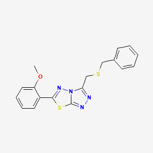 molecular formula C18H16N4OS2 B13368814 3-[(Benzylsulfanyl)methyl]-6-(2-methoxyphenyl)[1,2,4]triazolo[3,4-b][1,3,4]thiadiazole 