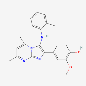 molecular formula C22H22N4O2 B13369044 4-[5,7-Dimethyl-3-(2-toluidino)imidazo[1,2-a]pyrimidin-2-yl]-2-methoxyphenol 