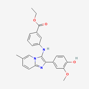 molecular formula C24H23N3O4 B13369118 Ethyl 3-{[2-(4-hydroxy-3-methoxyphenyl)-6-methylimidazo[1,2-a]pyridin-3-yl]amino}benzoate 