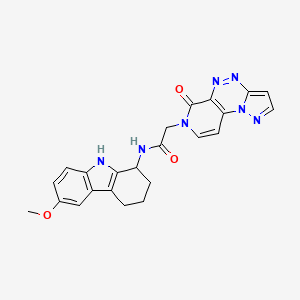 molecular formula C23H21N7O3 B13369294 N-(6-methoxy-2,3,4,9-tetrahydro-1H-carbazol-1-yl)-2-(6-oxopyrazolo[5,1-c]pyrido[4,3-e][1,2,4]triazin-7(6H)-yl)acetamide 