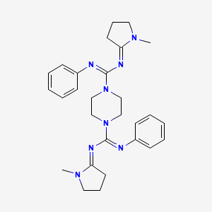 molecular formula C28H36N8 B13369456 N~1~,N~4~-bis(1-methyl-2-pyrrolidinylidene)-N'~1~,N'~4~-diphenyl-1,4-piperazinedicarboximidamide 