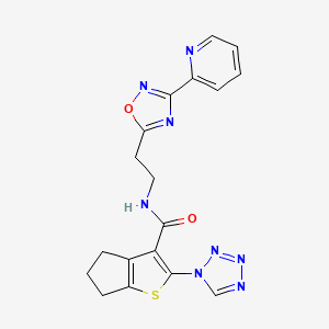 molecular formula C18H16N8O2S B13369486 N-{2-[3-(2-pyridinyl)-1,2,4-oxadiazol-5-yl]ethyl}-2-(1H-tetraazol-1-yl)-5,6-dihydro-4H-cyclopenta[b]thiophene-3-carboxamide 