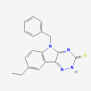 molecular formula C18H16N4S B13369564 5-benzyl-8-ethyl-5H-[1,2,4]triazino[5,6-b]indol-3-yl hydrosulfide 