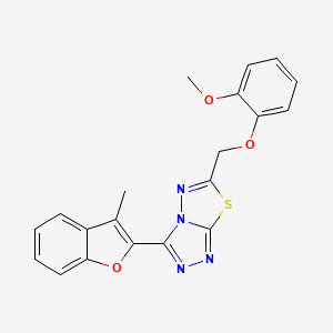 molecular formula C20H16N4O3S B13369631 6-[(2-Methoxyphenoxy)methyl]-3-(3-methyl-1-benzofuran-2-yl)[1,2,4]triazolo[3,4-b][1,3,4]thiadiazole 