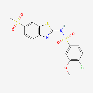 molecular formula C15H13ClN2O5S3 B13369757 4-chloro-3-methoxy-N-[6-(methylsulfonyl)-1,3-benzothiazol-2-yl]benzenesulfonamide 