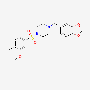 molecular formula C22H28N2O5S B13369823 1-(1,3-Benzodioxol-5-ylmethyl)-4-[(5-ethoxy-2,4-dimethylphenyl)sulfonyl]piperazine 