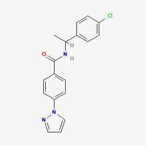 molecular formula C18H16ClN3O B13369969 N-[1-(4-chlorophenyl)ethyl]-4-(1H-pyrazol-1-yl)benzamide 