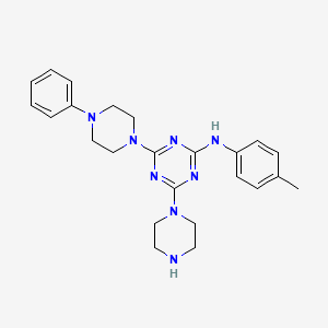 molecular formula C24H30N8 B13370006 N-(4-methylphenyl)-N-[4-(4-phenyl-1-piperazinyl)-6-(1-piperazinyl)-1,3,5-triazin-2-yl]amine 