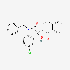 molecular formula C25H20ClNO3 B13370018 1-benzyl-5-chloro-3-hydroxy-3-(1-oxo-1,2,3,4-tetrahydro-2-naphthalenyl)-1,3-dihydro-2H-indol-2-one 