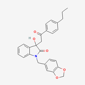 molecular formula C27H25NO5 B13370061 1-(1,3-benzodioxol-5-ylmethyl)-3-hydroxy-3-[2-oxo-2-(4-propylphenyl)ethyl]-1,3-dihydro-2H-indol-2-one 