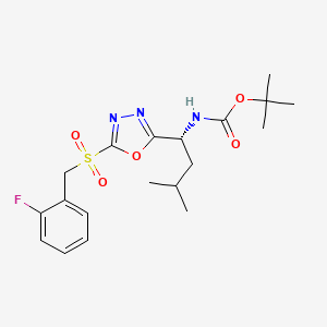molecular formula C19H26FN3O5S B13370565 Tert-butyl 1-{5-[(2-fluorobenzyl)sulfonyl]-1,3,4-oxadiazol-2-yl}-3-methylbutylcarbamate 