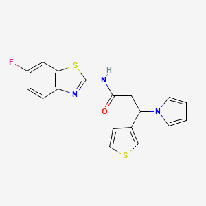 molecular formula C18H14FN3OS2 B13370854 N-(6-fluoro-1,3-benzothiazol-2-yl)-3-(1H-pyrrol-1-yl)-3-(thiophen-3-yl)propanamide 