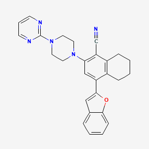 molecular formula C27H25N5O B13371079 4-(1-Benzofuran-2-yl)-2-[4-(2-pyrimidinyl)-1-piperazinyl]-5,6,7,8-tetrahydro-1-naphthalenecarbonitrile 