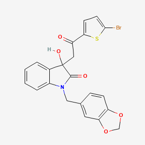 molecular formula C22H16BrNO5S B13371135 1-(1,3-benzodioxol-5-ylmethyl)-3-[2-(5-bromo-2-thienyl)-2-oxoethyl]-3-hydroxy-1,3-dihydro-2H-indol-2-one 