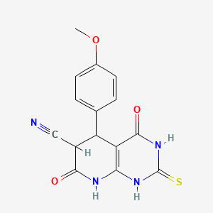 molecular formula C15H12N4O3S B13371175 5-(4-Methoxyphenyl)-4,7-dioxo-2-thioxo-1,2,3,4,5,6,7,8-octahydropyrido[2,3-d]pyrimidine-6-carbonitrile 