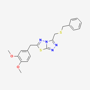 molecular formula C20H20N4O2S2 B13371189 3-[(Benzylsulfanyl)methyl]-6-(3,4-dimethoxybenzyl)[1,2,4]triazolo[3,4-b][1,3,4]thiadiazole 