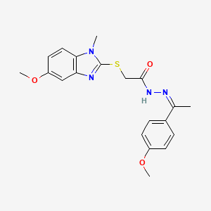 molecular formula C20H22N4O3S B13371216 2-[(5-methoxy-1-methyl-1H-benzimidazol-2-yl)sulfanyl]-N'-[1-(4-methoxyphenyl)ethylidene]acetohydrazide 