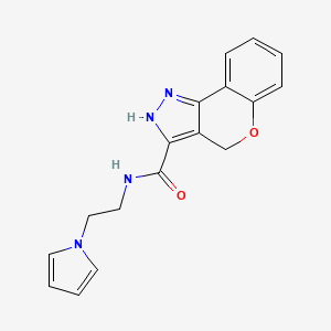 molecular formula C17H16N4O2 B13371219 N-[2-(1H-pyrrol-1-yl)ethyl]-1,4-dihydrochromeno[4,3-c]pyrazole-3-carboxamide 