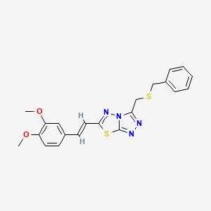 molecular formula C21H20N4O2S2 B13371325 3-[(Benzylsulfanyl)methyl]-6-[2-(3,4-dimethoxyphenyl)vinyl][1,2,4]triazolo[3,4-b][1,3,4]thiadiazole 